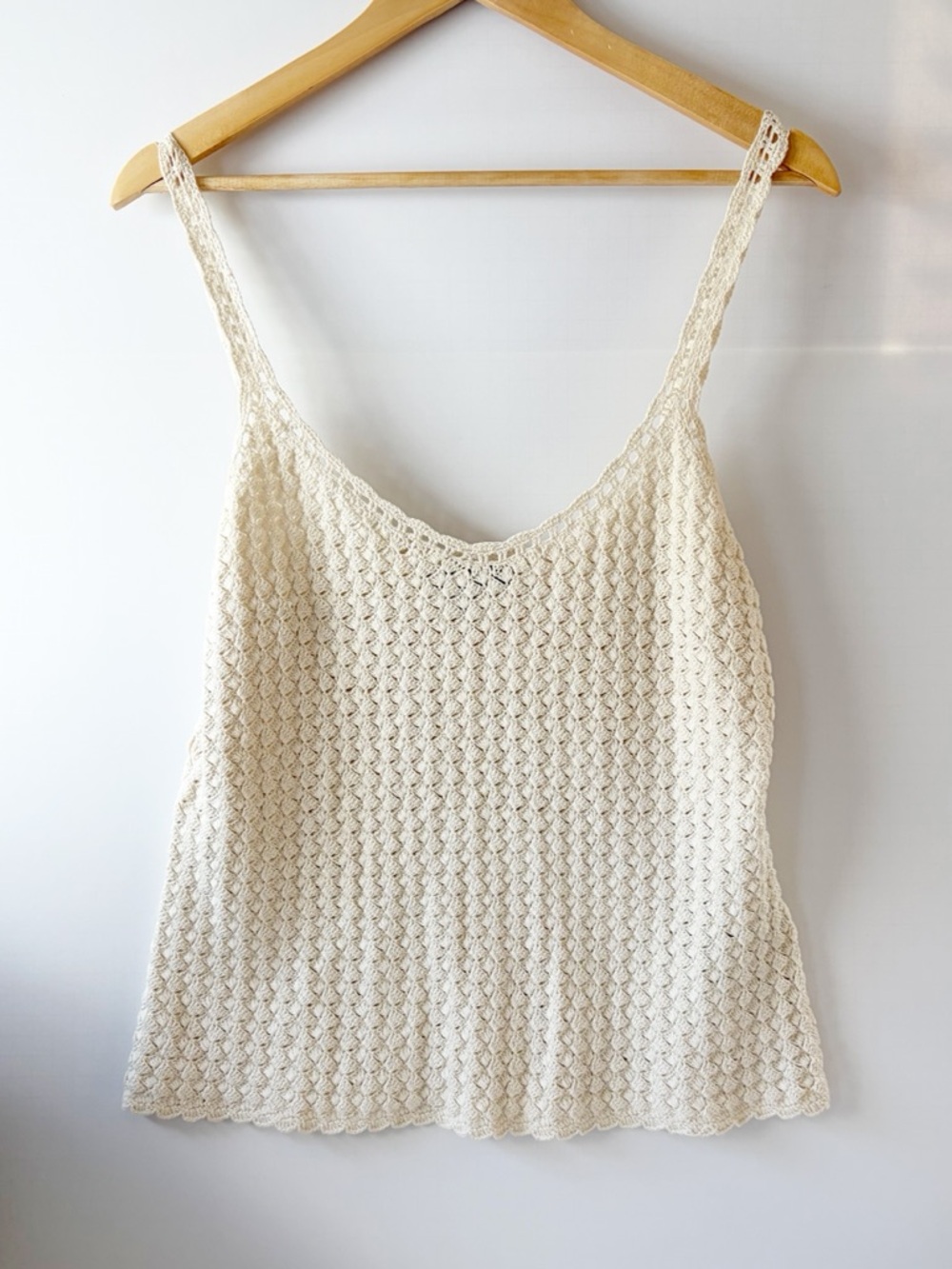 Ralph Lauren Cream Crochet Knit Tank Top Large Boho Y2K Crochet Tank White